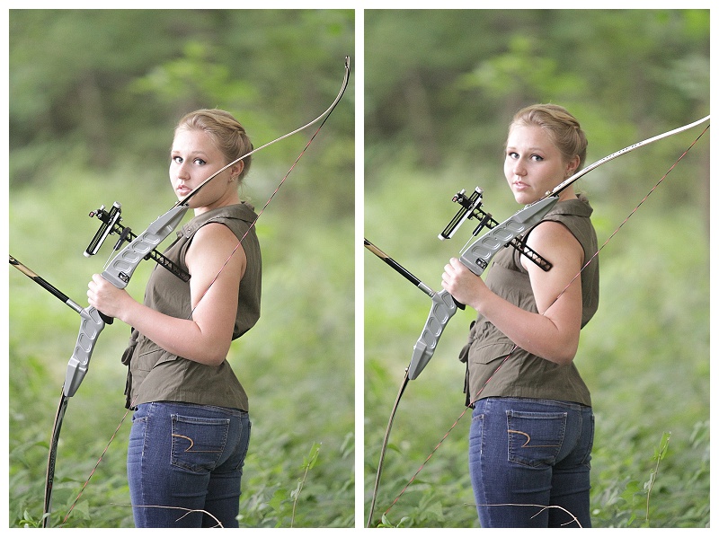girl shooting archery senior portraits