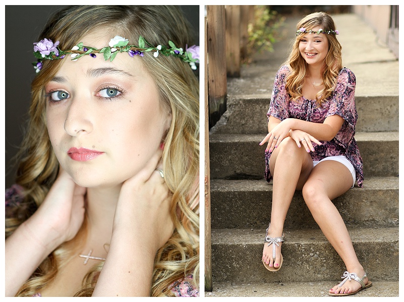 senior portraits with a flower crown