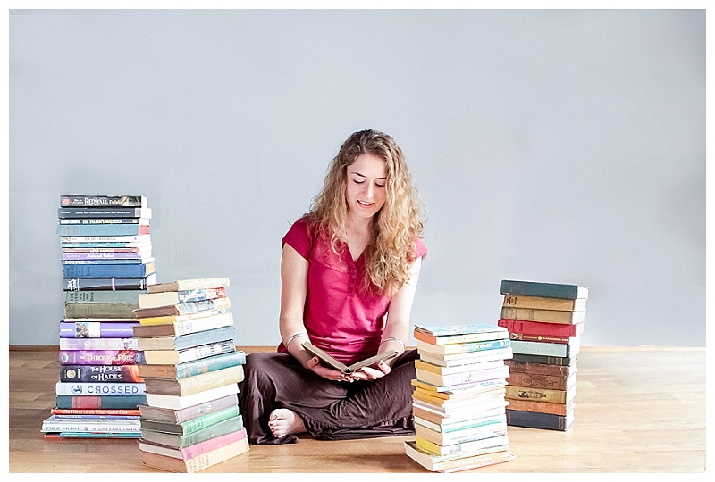 Jeanette Rowley Photography Senior Photos with books natural light studio